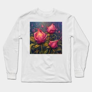 Peach-Red Roses Trio Long Sleeve T-Shirt